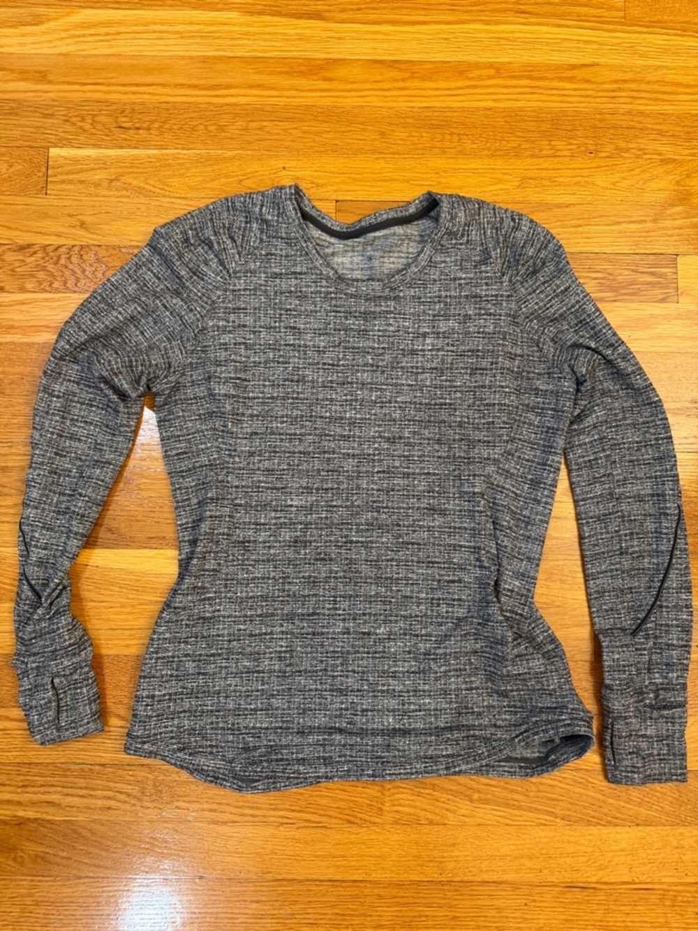 Lululemon Extra Mile Long Sleeve Running Luon Ringspun Denim Black White Size 10